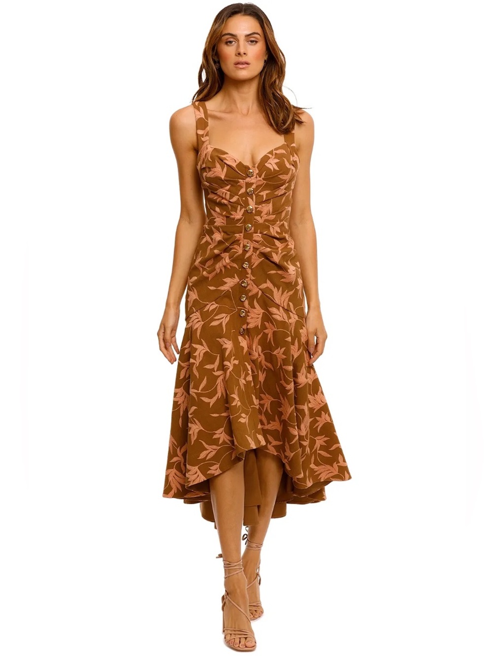 Acler's Beverley Chocolate Brown Floral Button-Front Midi Dress - Size 4 NWT